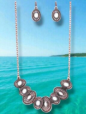 📿Bronze And Opal Colored Necklace & Erring Set By Paparazzi